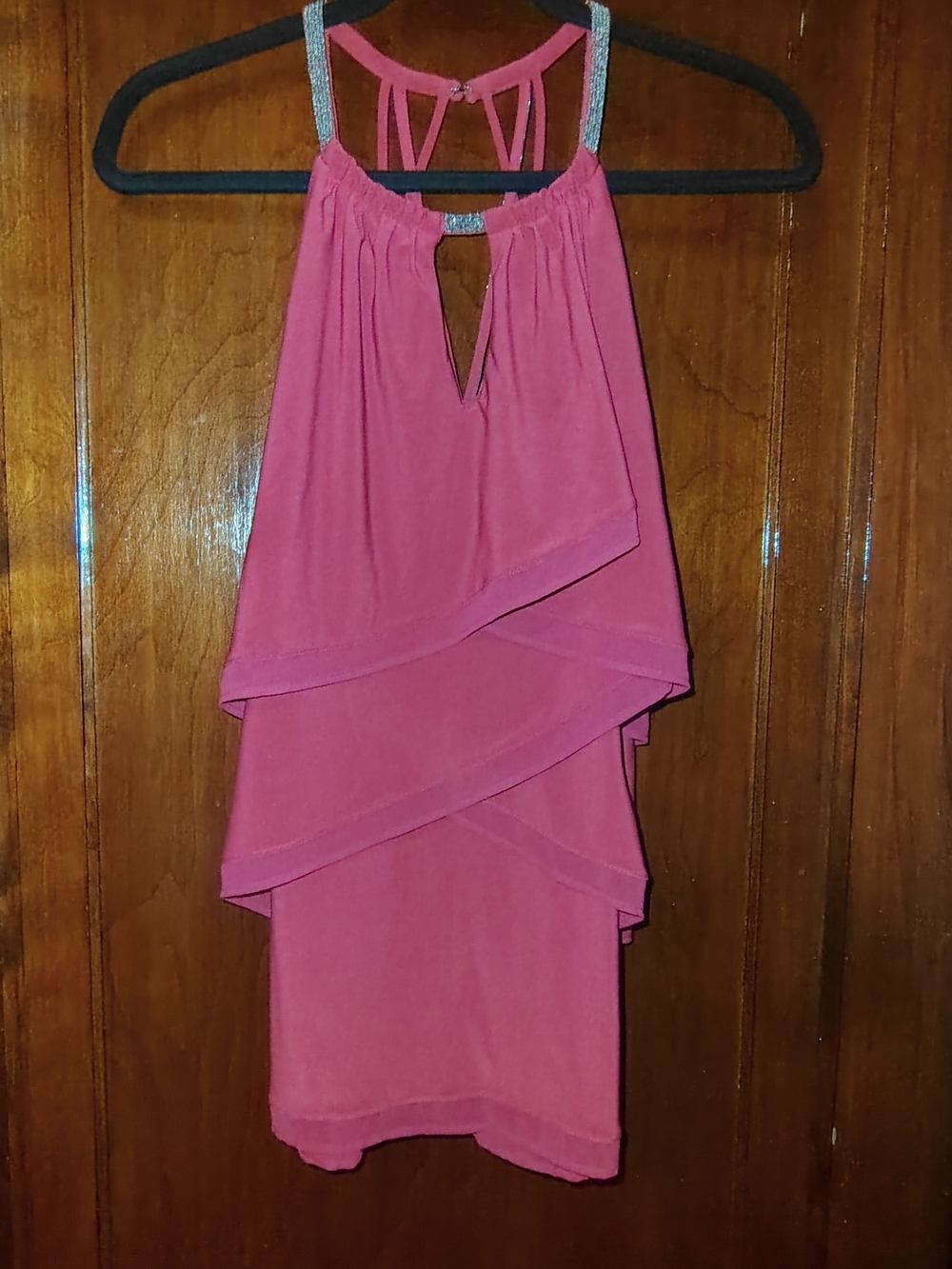 WHBM Pink Layered Tank Top With Elaborate Bedazzled Straps Size M